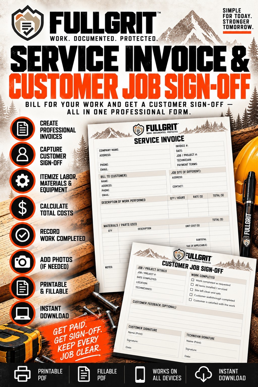Official approved cover of Service Invoice & Customer Job Sign-Off