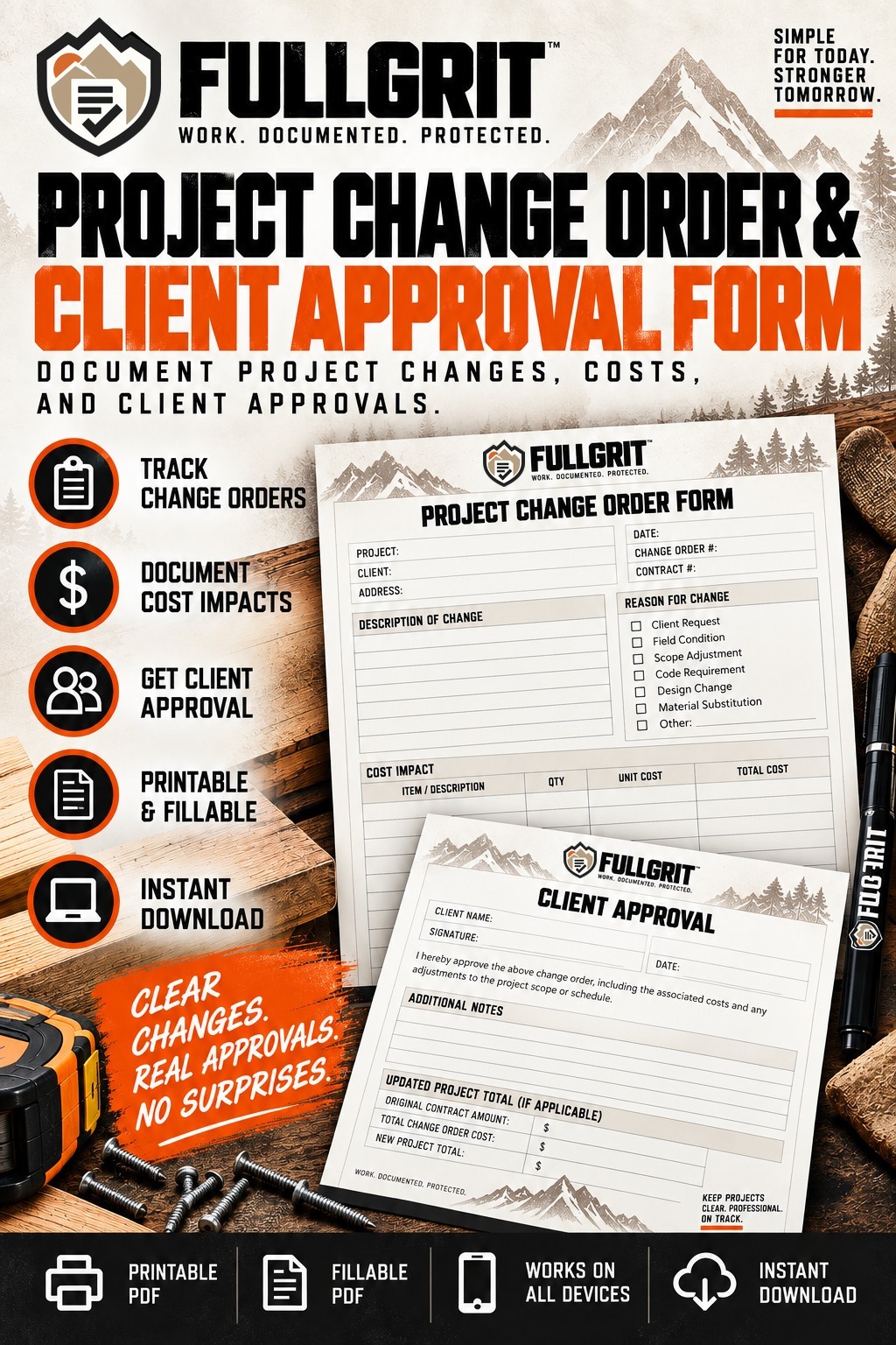 Official approved cover of Project Change Order & Client Approval Form