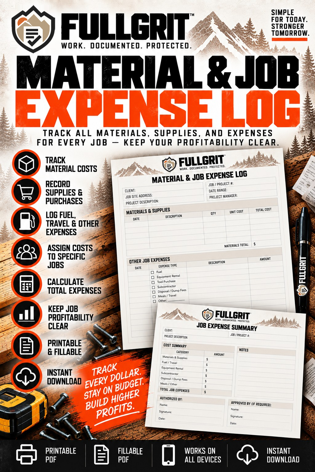 Official approved cover of Material & Job Expense Log