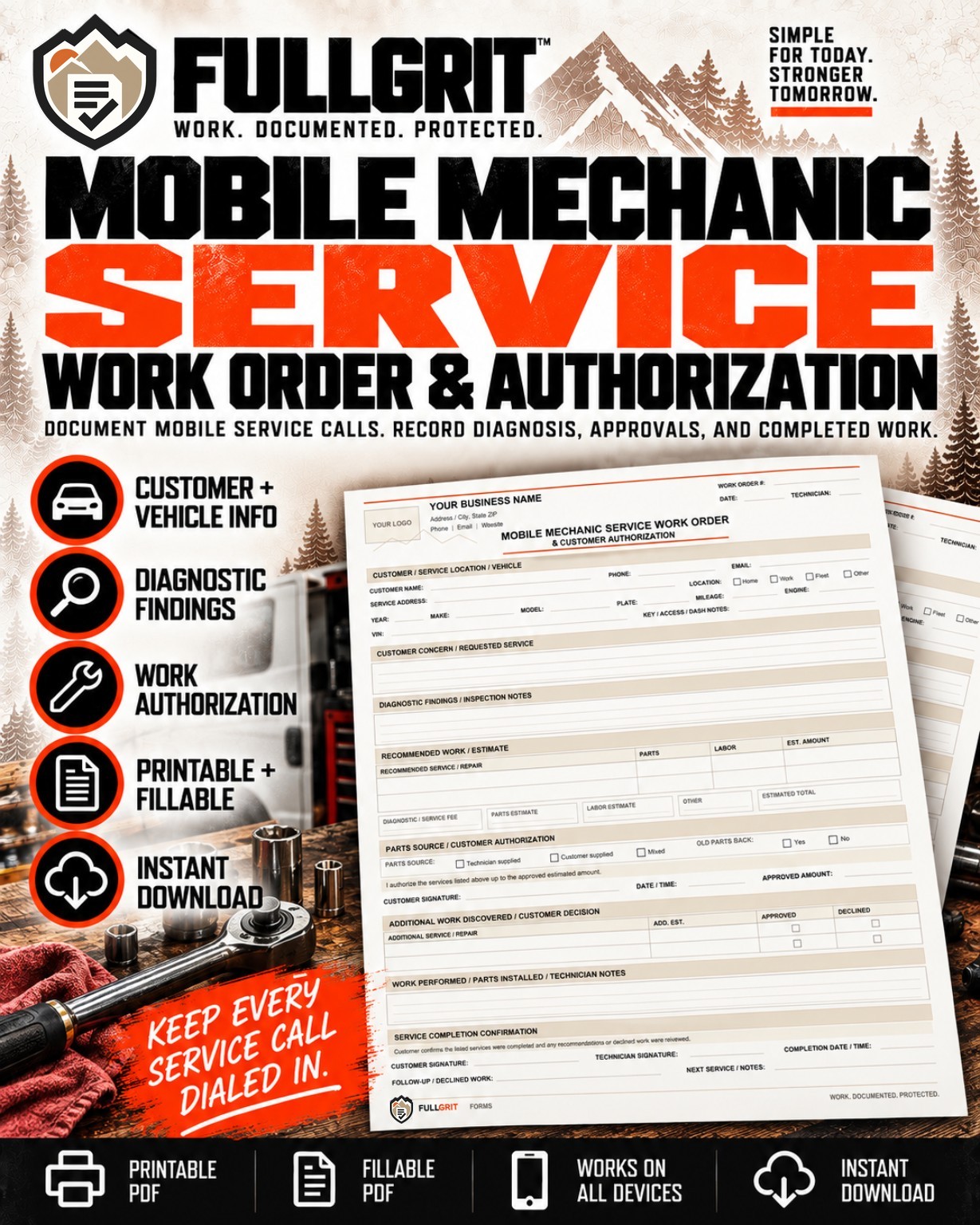Official approved cover of Mobile Mechanic Service Work Order & Customer Authorization